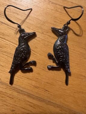 Black Metal Crow Bird Earrings